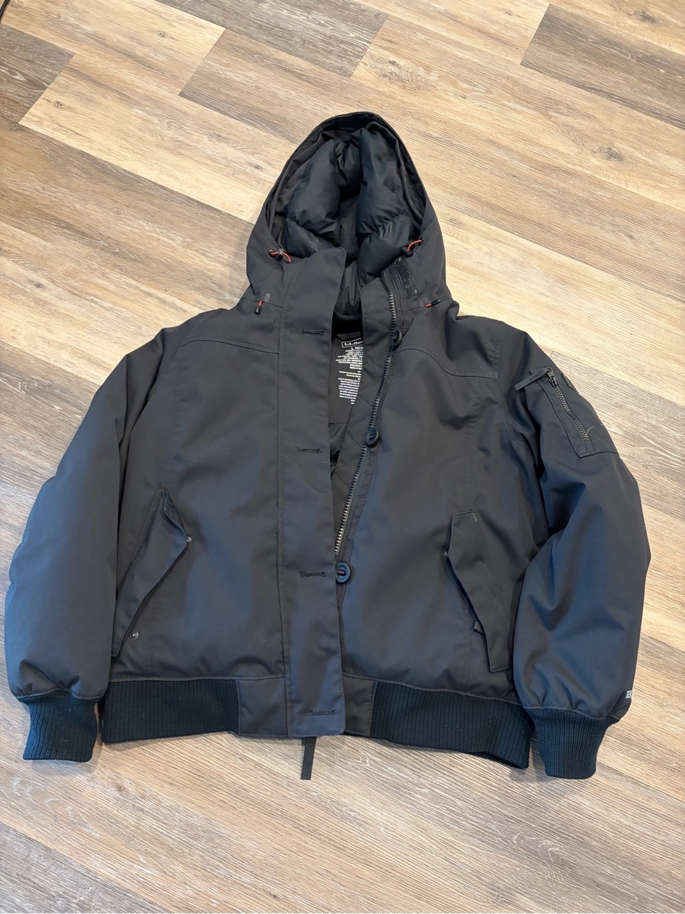 L.L. Bean Black Hooded Bomber Jacket